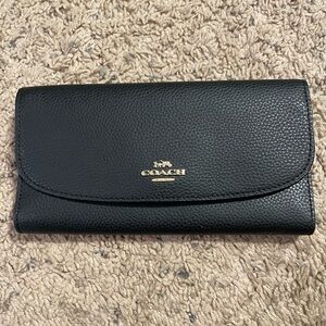 Coach Black Pebbled Leather Wallet with Gold Accents